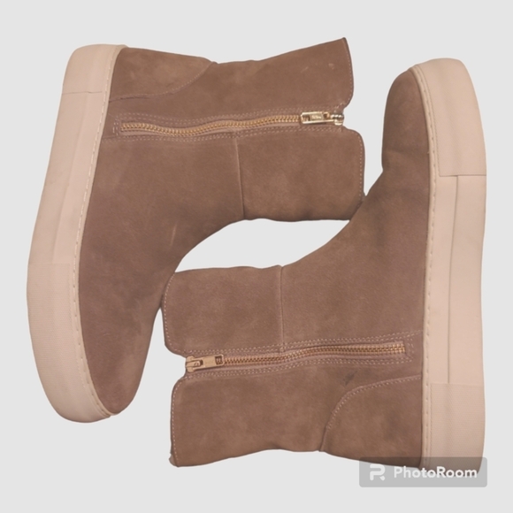 J Slides* Suede Leather Booties* Faux Shearling Lining* Taupe* Sz 9 - Picture 4 of 5